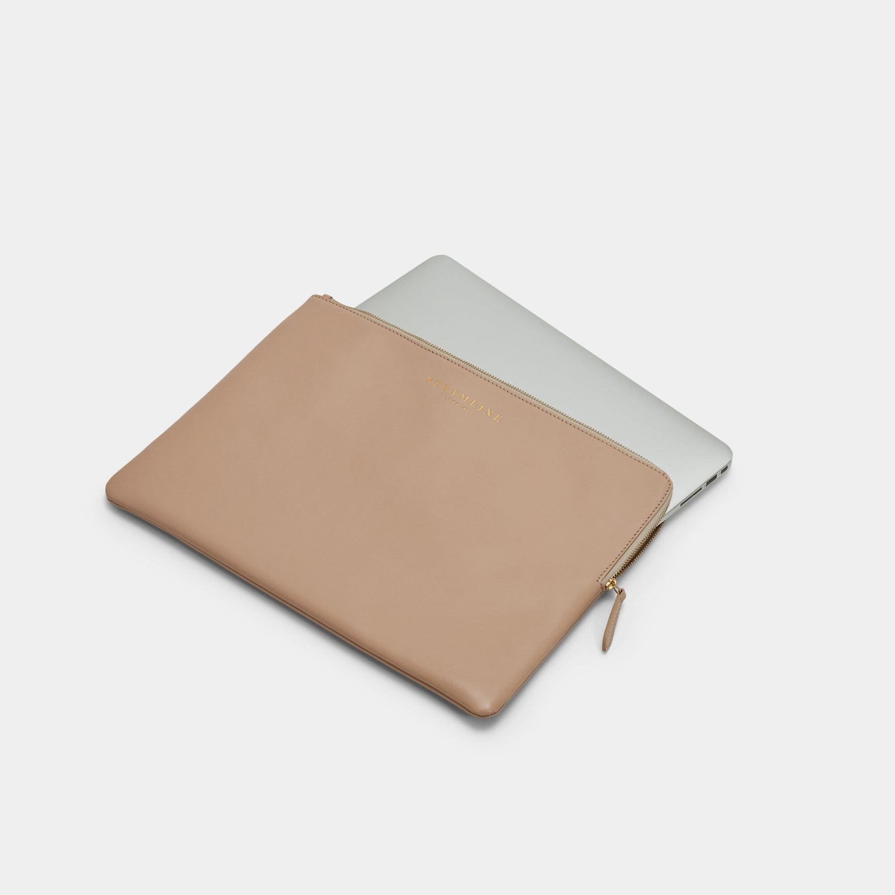 laptop in stone leather laptop case