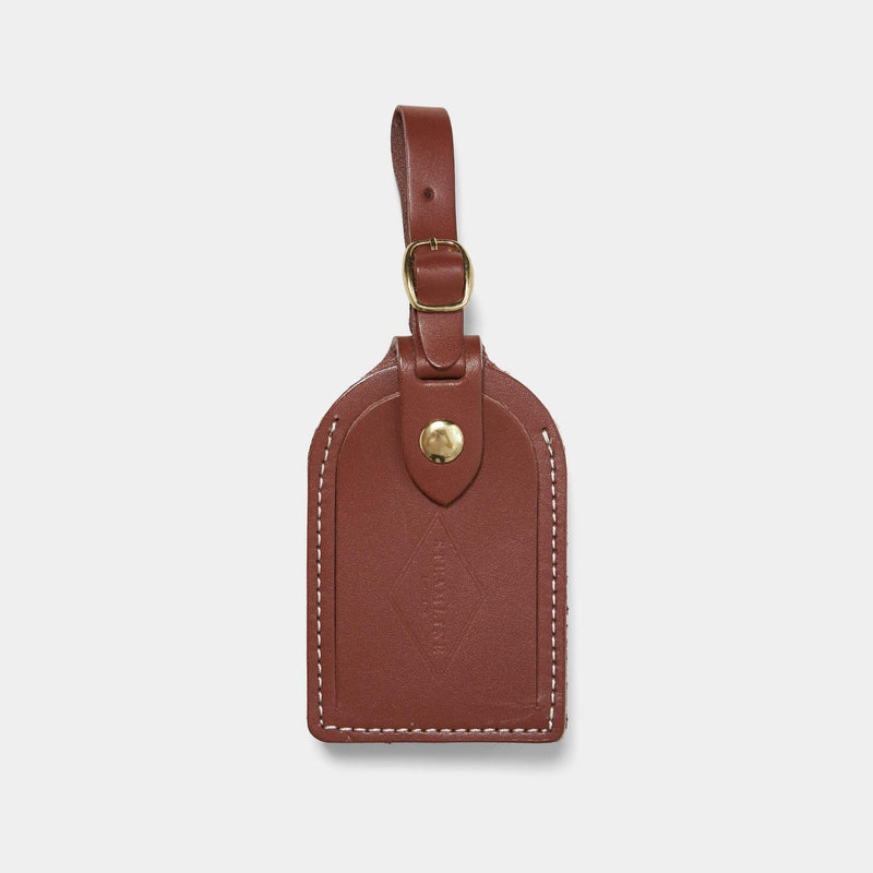 british brown leather luggage tag front