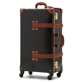 Angled product view of the check-in Diplomat leather suitcase in black