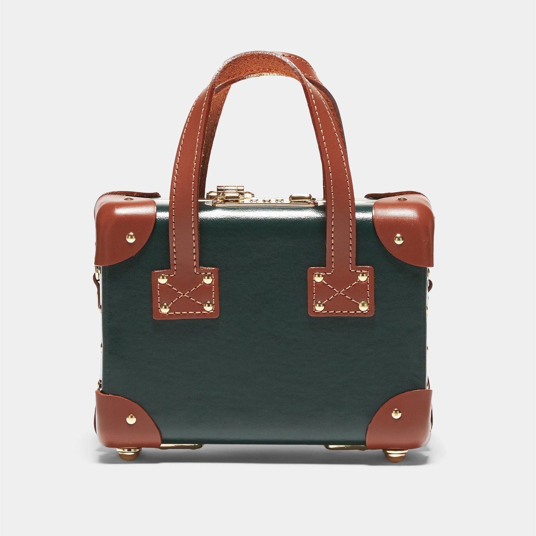 Product view of the mini Diplomat leather handbag in hunter green