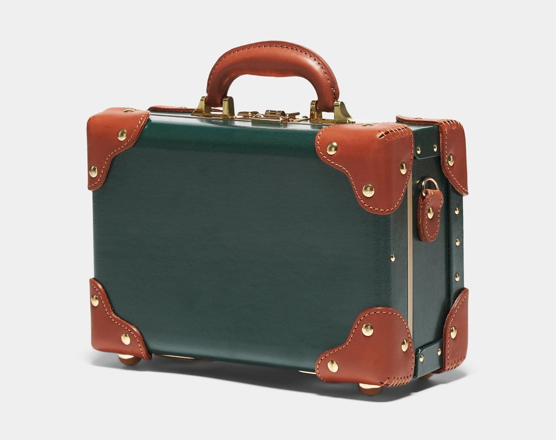 Angled product view of the vanity Diplomat leather suitcase in hunter green