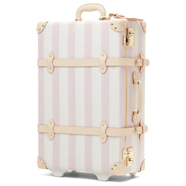 Angled product view of the stowaway Illustrator fibreboard suitcase in pink stripe