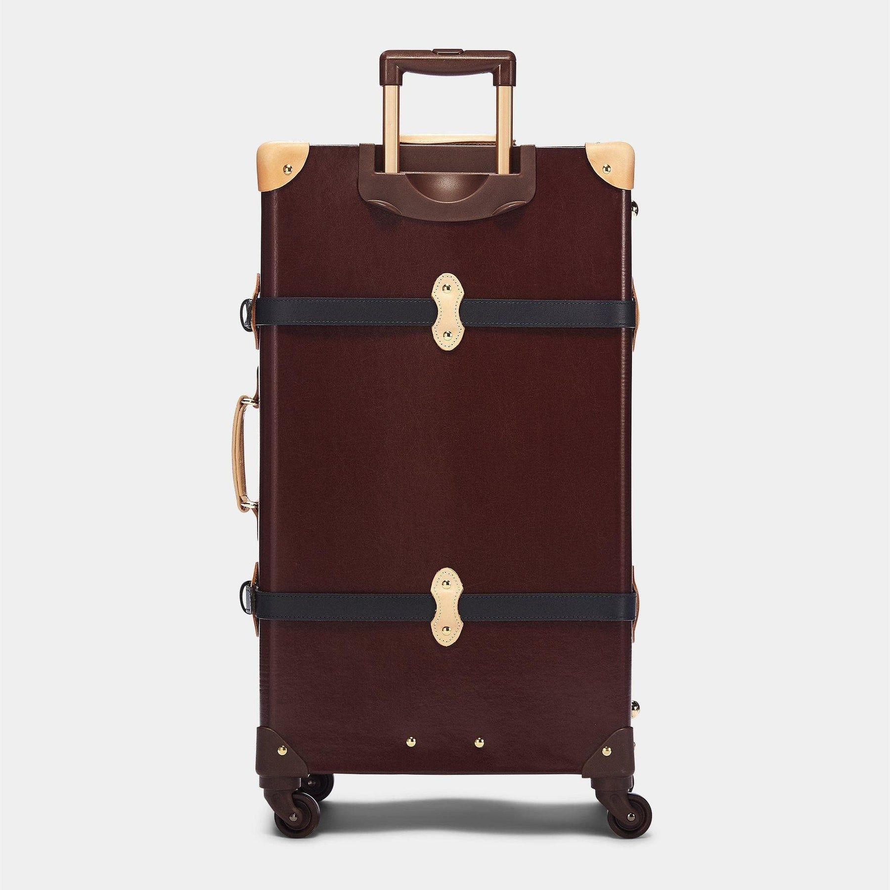 Back product view of the check-in Architect leather suitcase in burgundy with raised handle