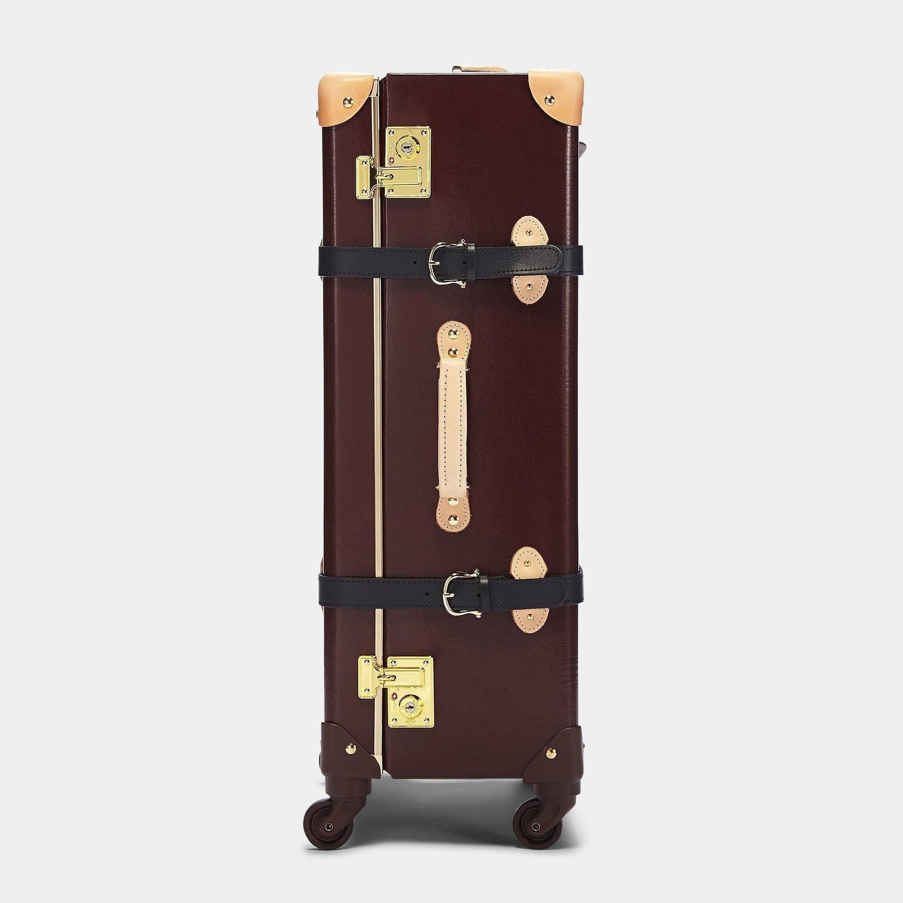 Side product view of the check-in Architect leather suitcase in burgundy