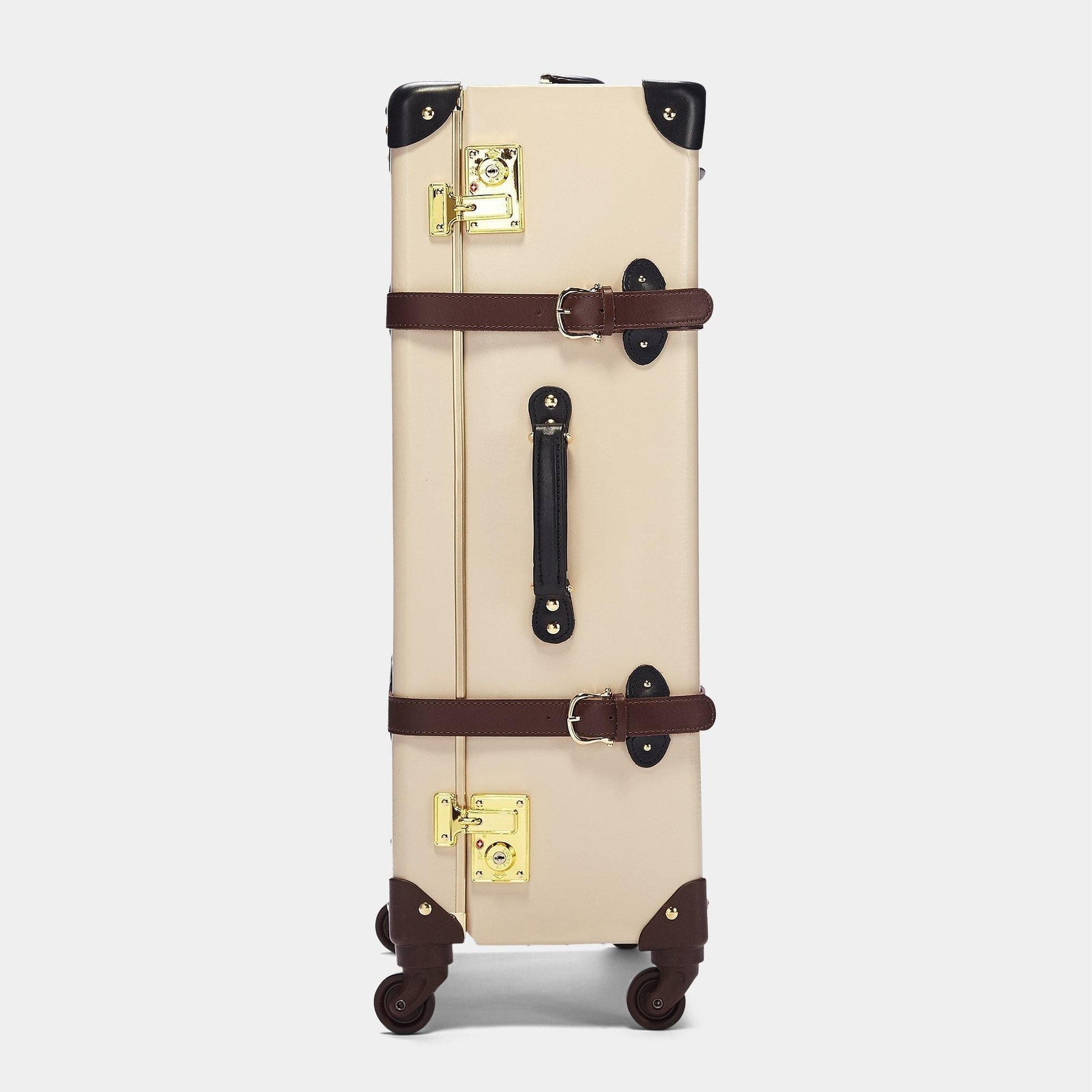 Side product view of the check-in Architect leather suitcase in cream