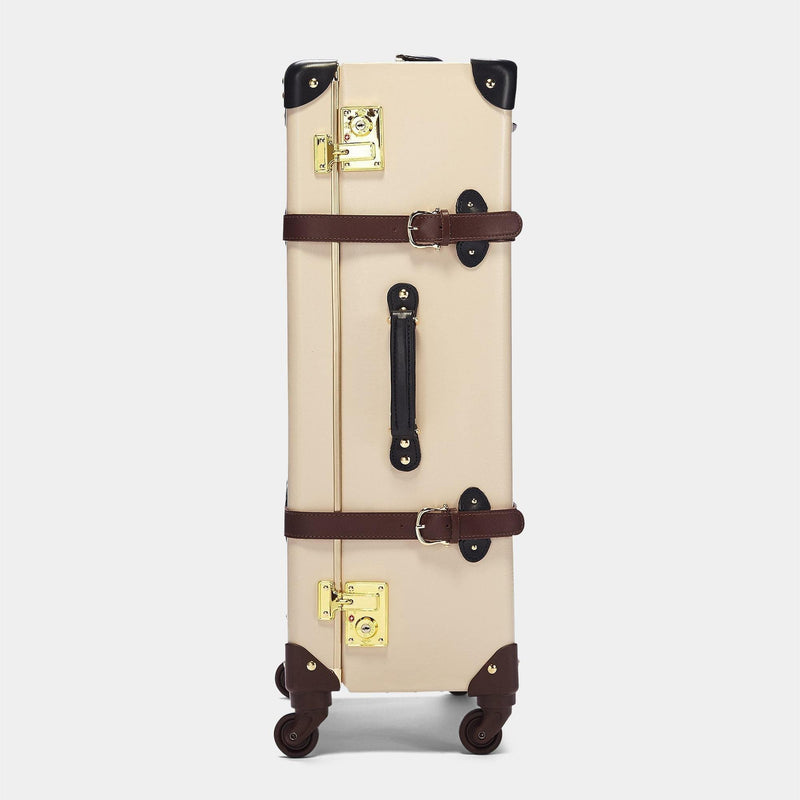 Side product view of the check-in Architect leather suitcase in cream