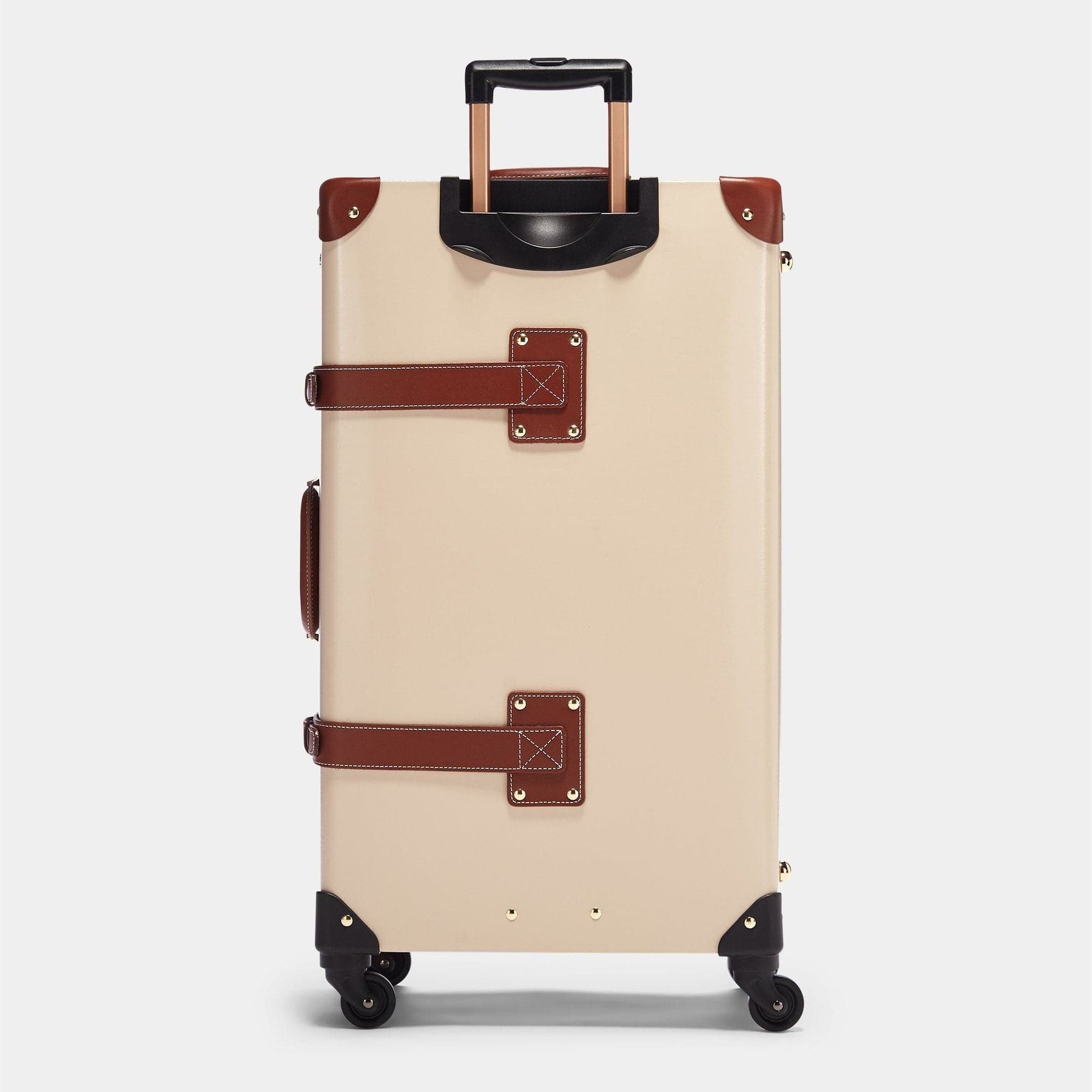 Back product view of the check-in Diplomat leather suitcase in cream with raised handle