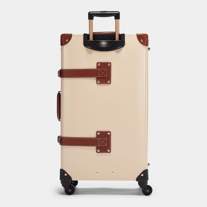 Back product view of the check-in Diplomat leather suitcase in cream with raised handle