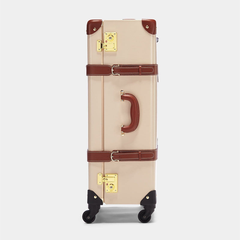Side product view of the check-in Diplomat leather suitcase in cream
