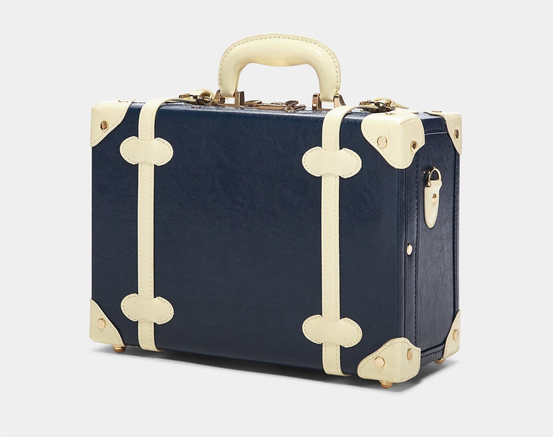 Angled product view of the briefcase Entrepreneur vegan leather suitcase in navy
