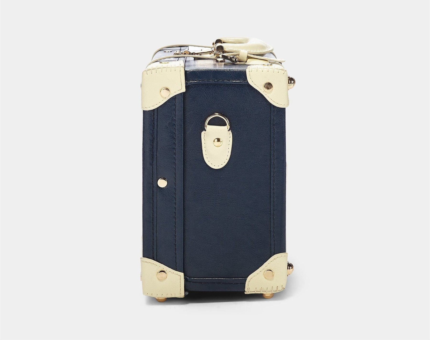 Side product view of the briefcase Entrepreneur vegan leather suitcase in navy