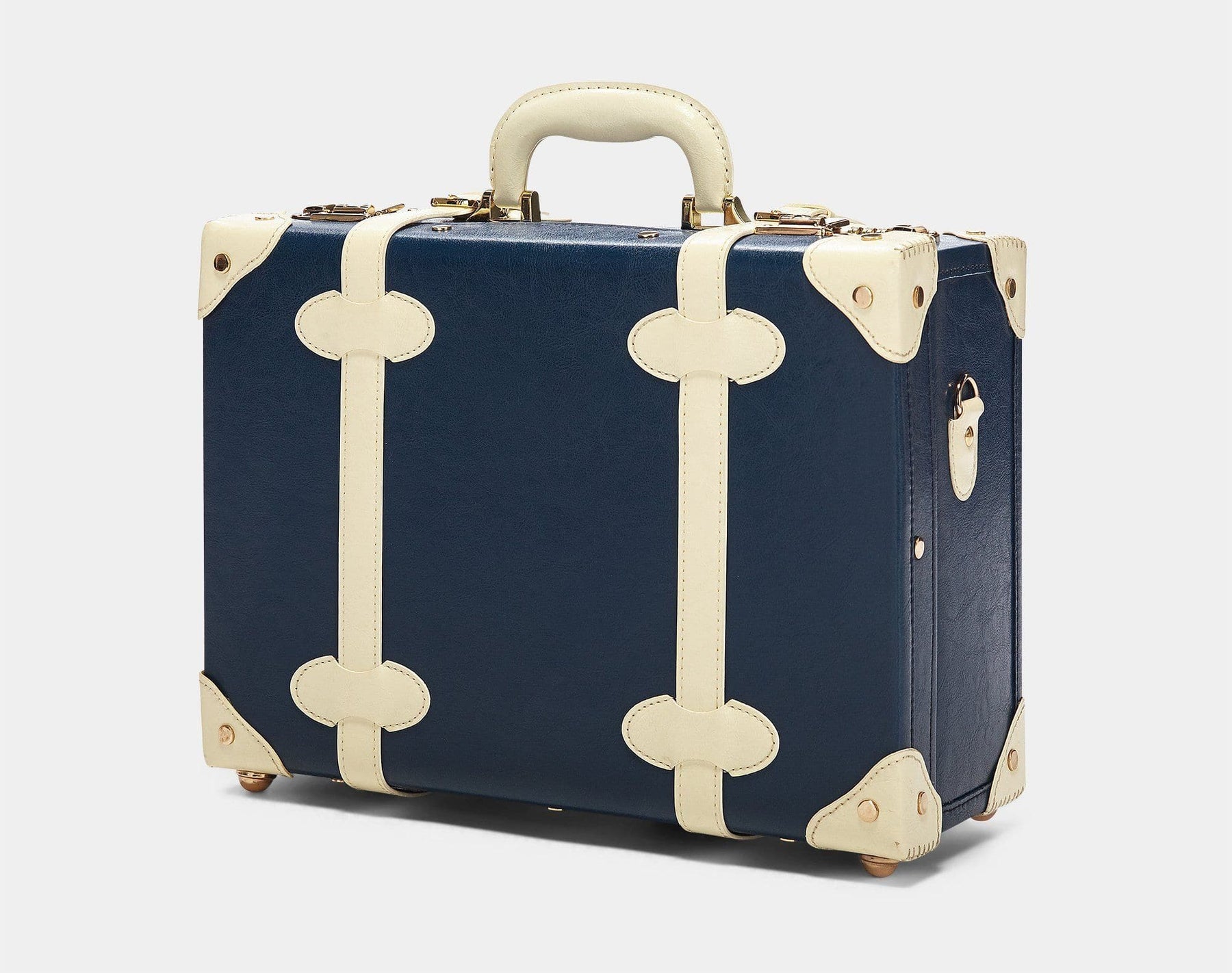 Angled product view of the overnighter Entrepreneur vegan leather suitcase in  navy