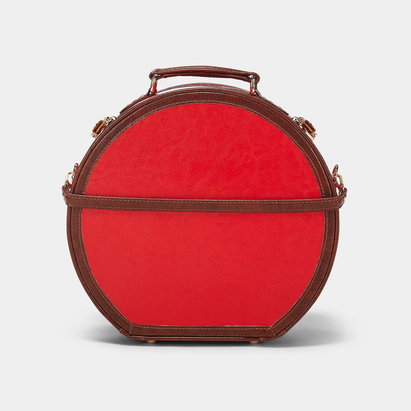 Product view of the small hatbox Entrepreneur vegan leather suitcase in red with detachable suitcase strap
