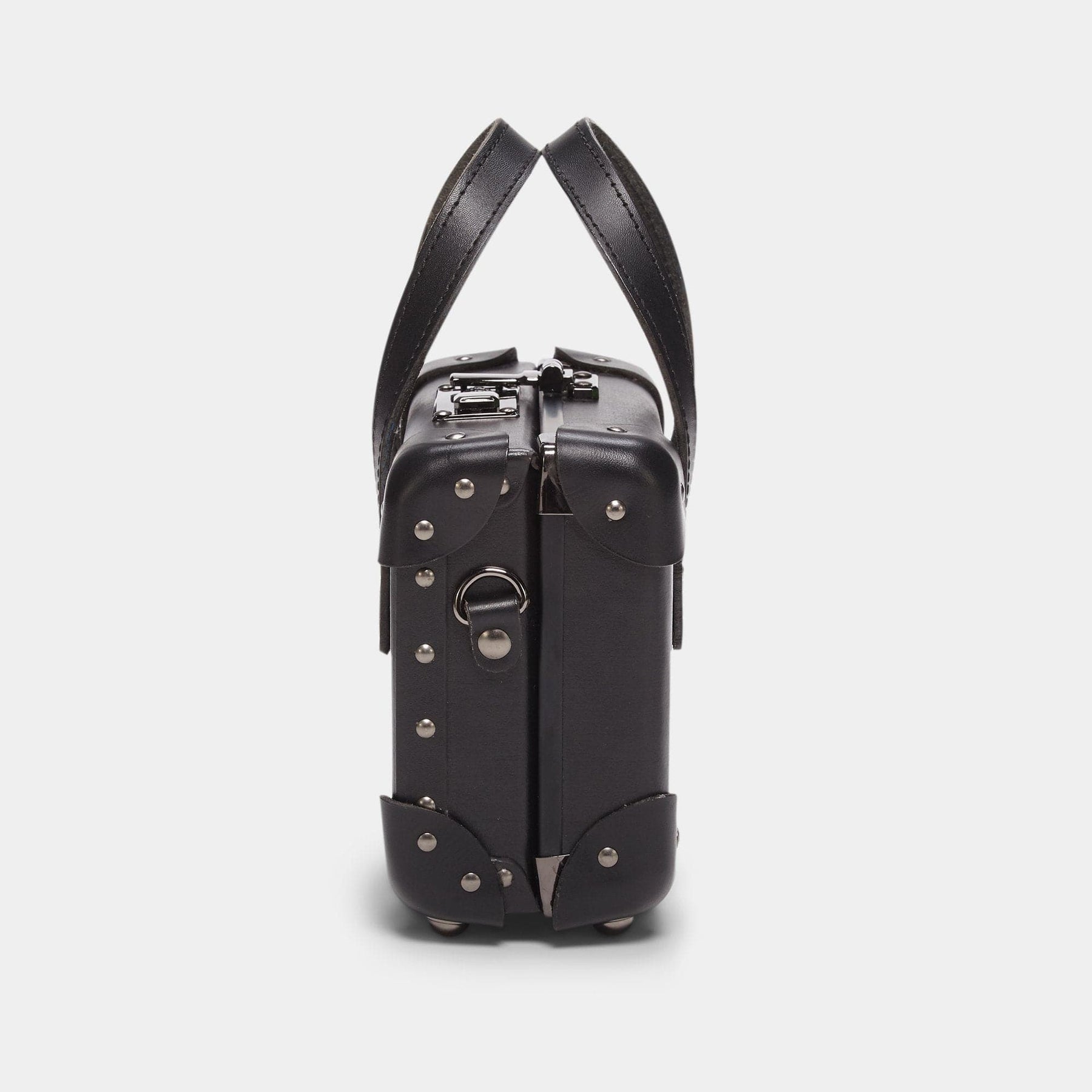 Side product view of the mini Industrialist fibreboard suitcase in  black