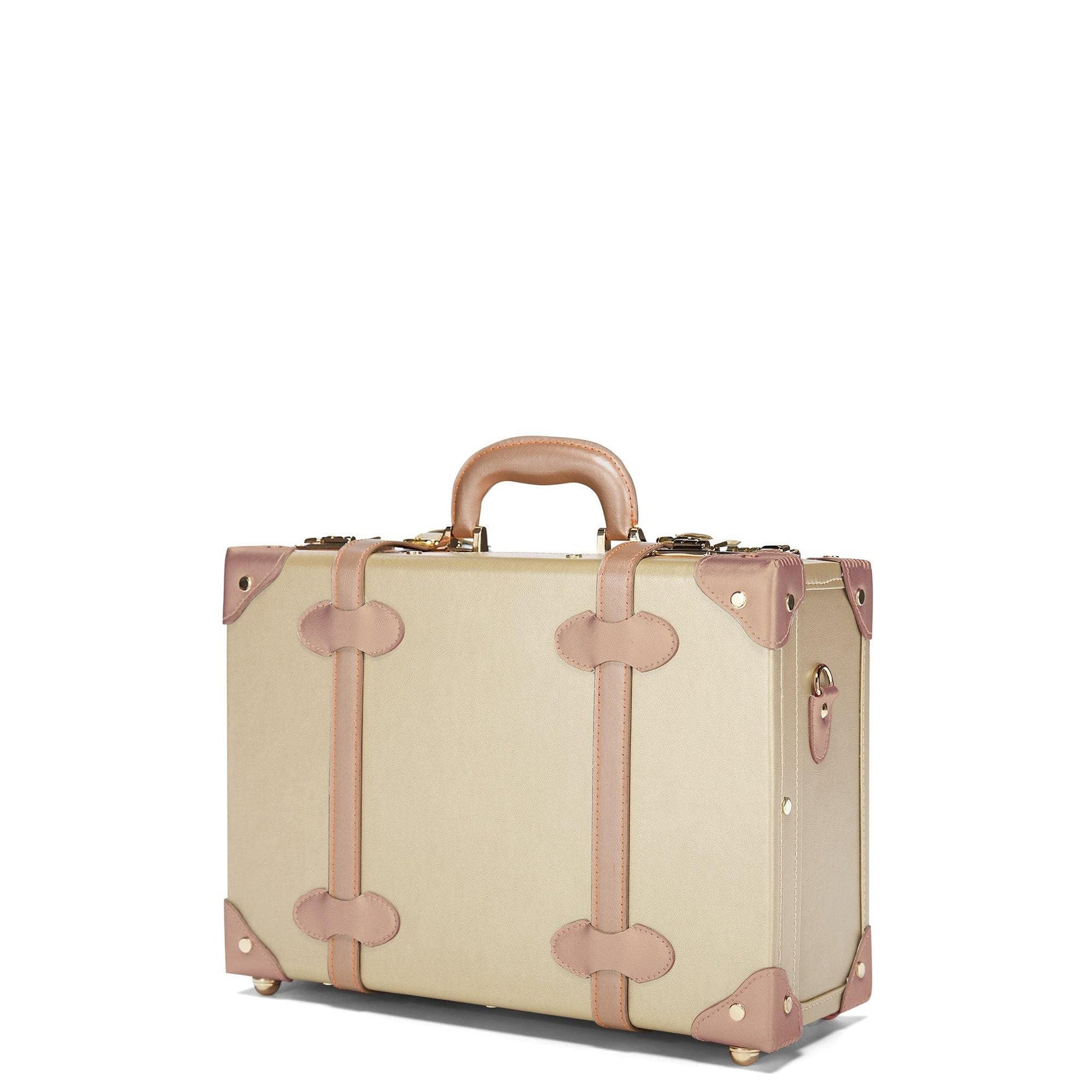 Angled product view of the overnighter Alchemist vegan leather suitcase in  gold