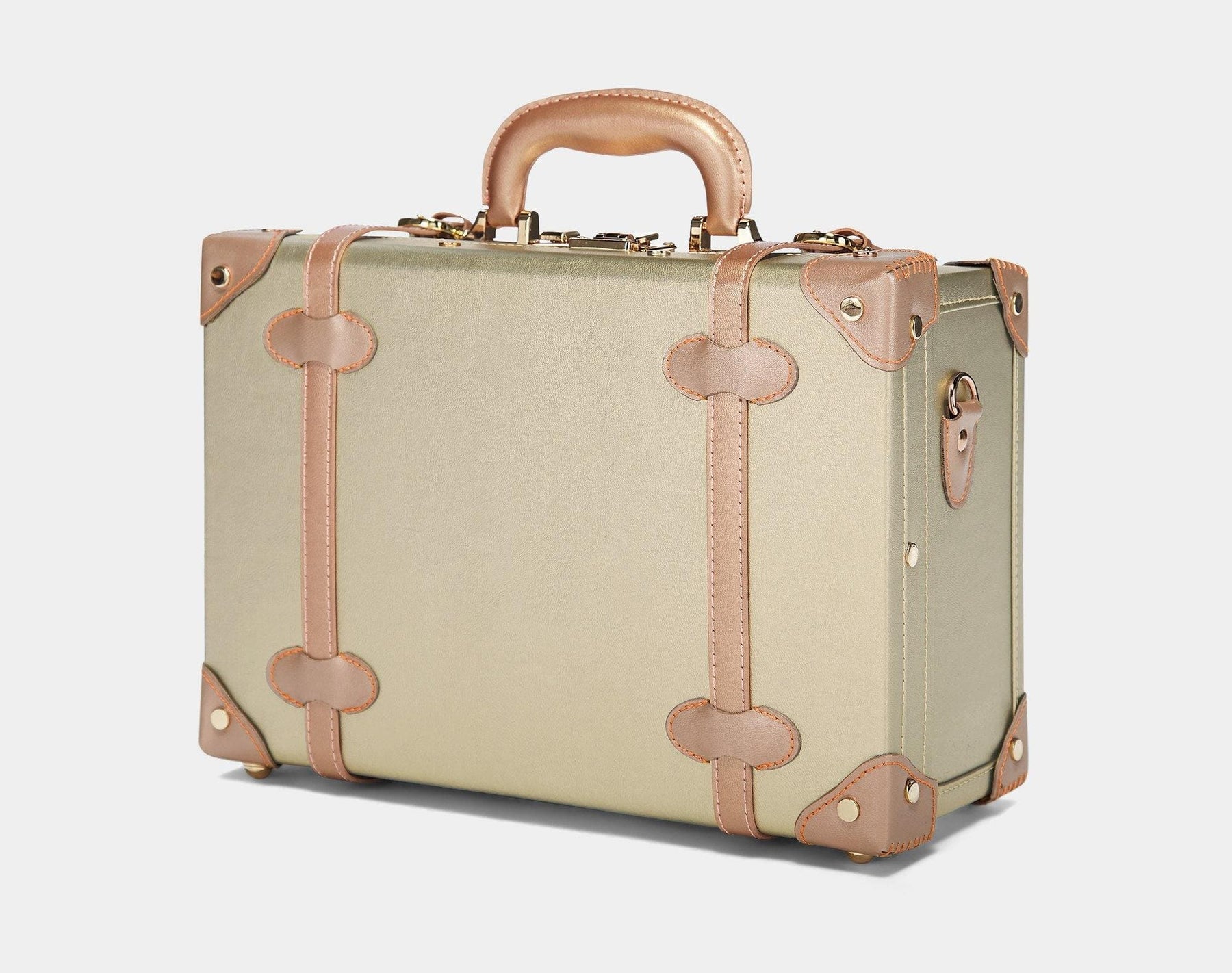 Angled product view of the briefcase Alchemist vegan leather suitcase in  gold 