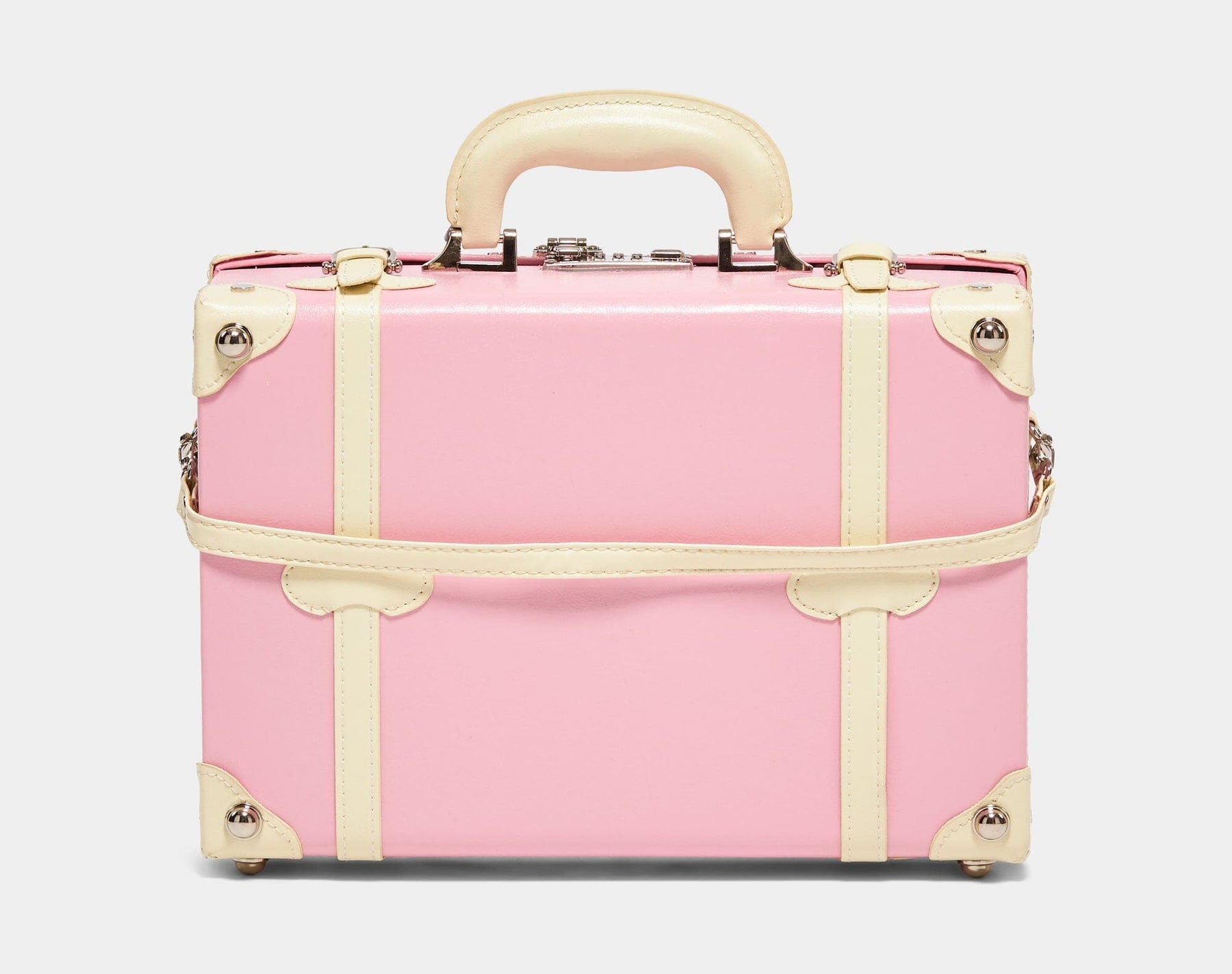 Back product view of the briefcase Entrepreneur vegan leather suitcase in pink with detachable suitcase strap